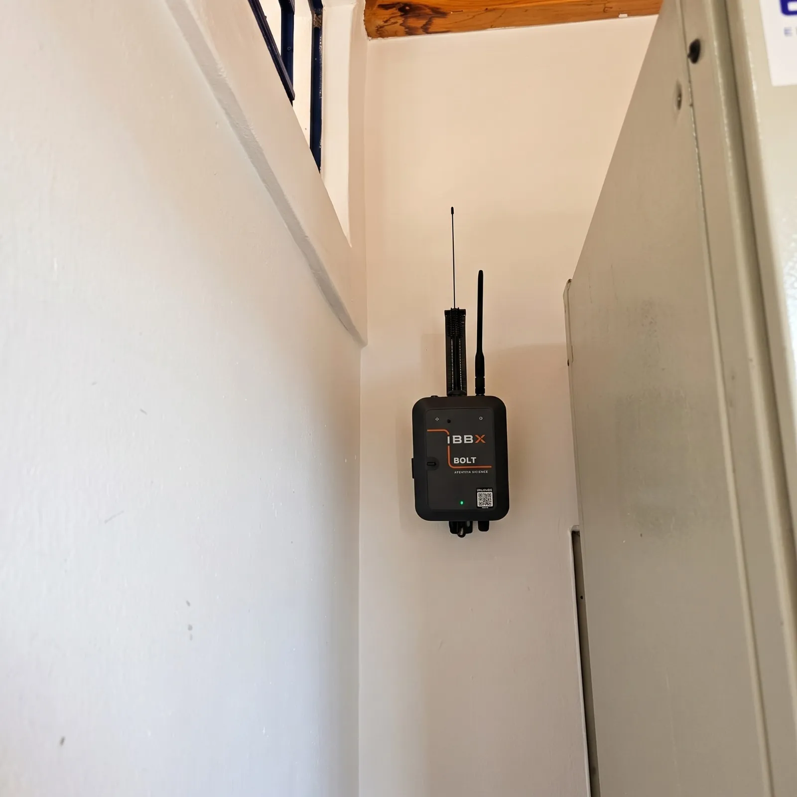 Gateway Bolt with its two antennas, mounted on a wall.