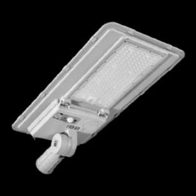 A grey LED street luminaire with an integrated mounting arm.