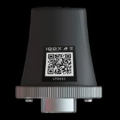 Sensor Spectra, a black cylindrical vibration and temperature sensor with a QR-coded label.